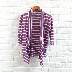 J. Jill 100% Linen Open Cardigan Womens XS Purple Striped 3/4 Sleeve Lightweight